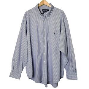 Ralph Lauren Cotton Blue White Check Button Long Sleeve Shirt Men XXL Office